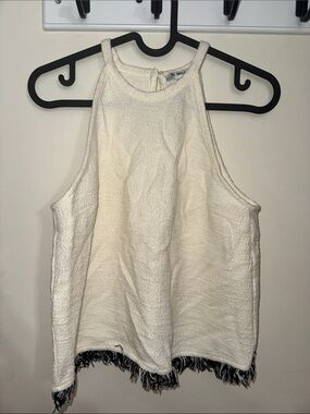 Zara Cream Textured Halter Tank with Fringed Hem